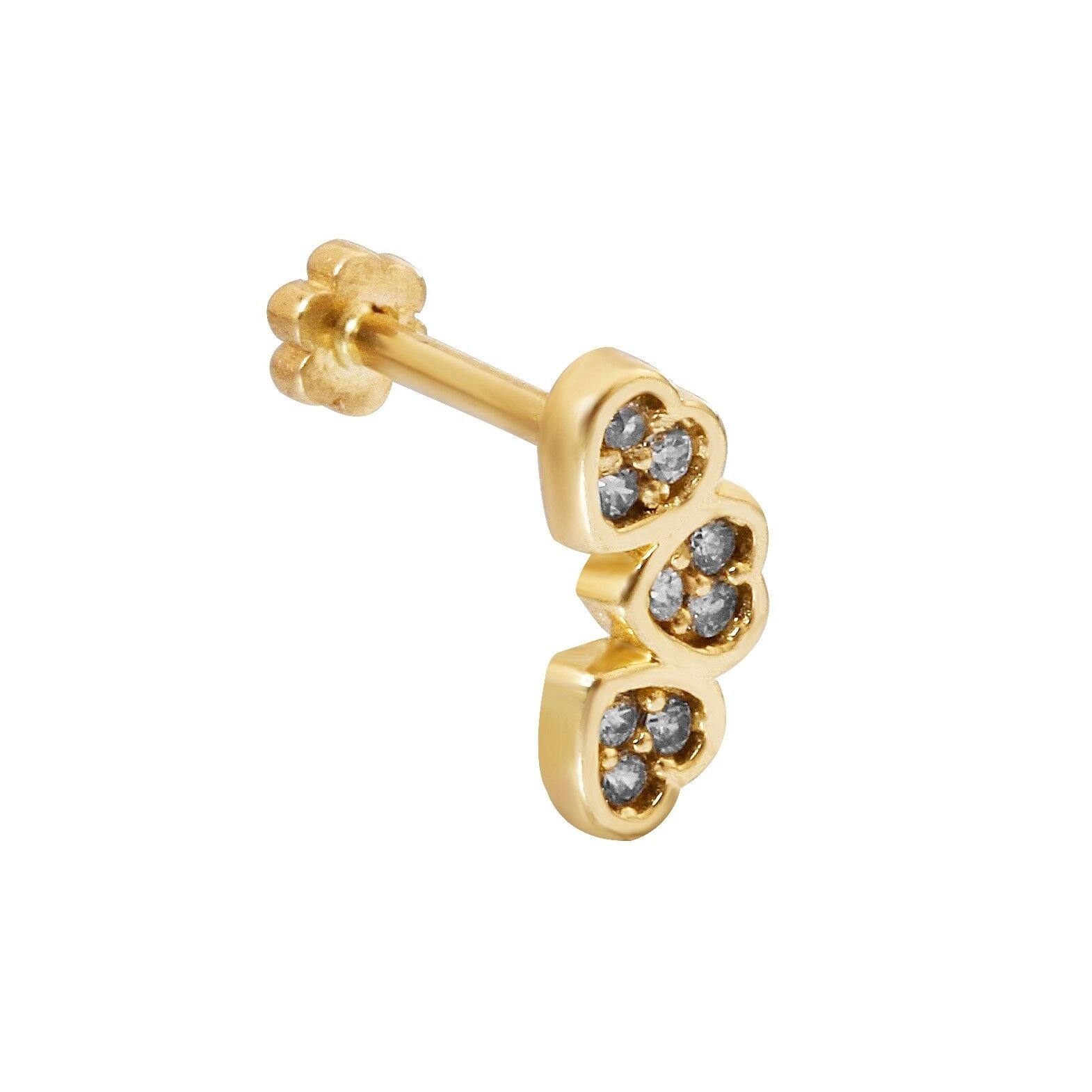 Üç Kalp Figürlü Çok Taşlı Piercing