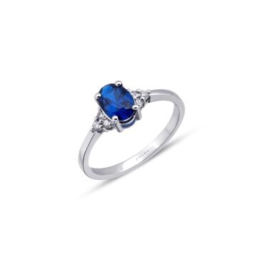 Oval Glass Safir Taşlı Pırlanta Yüzük
