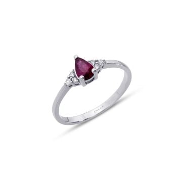 Damla Glass Ruby Taşlı Pırlanta Yüzük