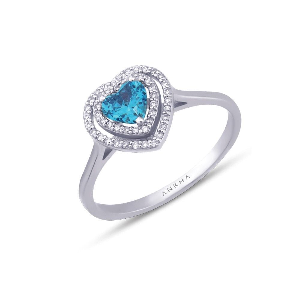 Kalp Glass Topaz Taşlı Pırlanta Yüzük