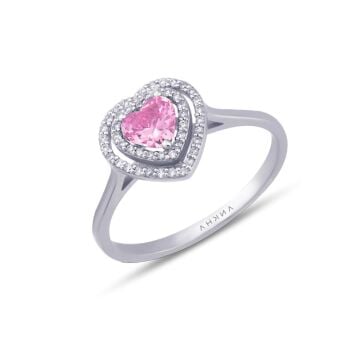 Kalp Glass Ruby Taşlı Pırlanta Yüzük