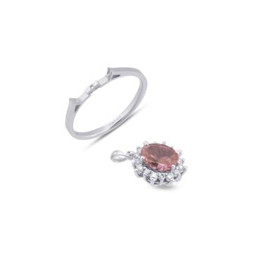 Glass Morganite Taşlı Dönüştürülebilir Kolye - Yüzük